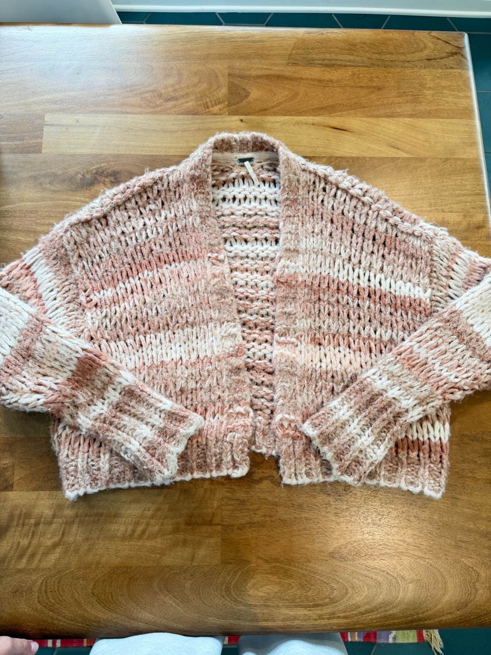 Free People Striped Open-Front Knit Cardigan in Blush Pink, Tan and Cream Size M - Picture 1 of 16